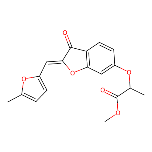 (Z)-methyl 2-((2-((5-methylfuran-2-yl)methylene)-3-oxo-2,3-dihydrobenzofuran-6-yl)oxy)propanoate structure