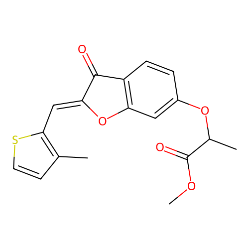 (Z)-methyl 2-((2-((3-methylthiophen-2-yl)methylene)-3-oxo-2,3-dihydrobenzofuran-6-yl)oxy)propanoate structure
