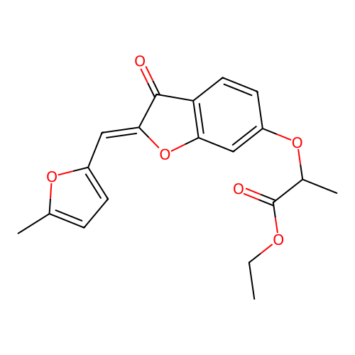 (Z)-ethyl 2-((2-((5-methylfuran-2-yl)methylene)-3-oxo-2,3-dihydrobenzofuran-6-yl)oxy)propanoate structure