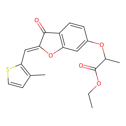 (Z)-ethyl 2-((2-((3-methylthiophen-2-yl)methylene)-3-oxo-2,3-dihydrobenzofuran-6-yl)oxy)propanoate structure