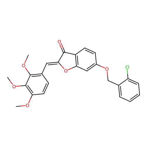 (Z)-6-((2-chlorobenzyl)oxy)-2-(2,3,4-trimethoxybenzylidene)benzofuran-3(2H)-one structure