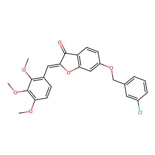 (Z)-6-((3-chlorobenzyl)oxy)-2-(2,3,4-trimethoxybenzylidene)benzofuran-3(2H)-one structure