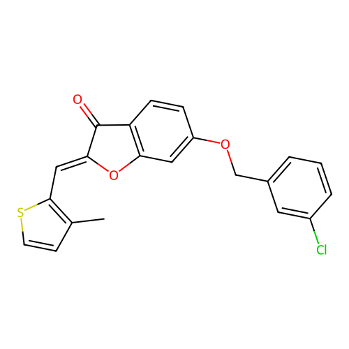 (Z)-6-((3-chlorobenzyl)oxy)-2-((3-methylthiophen-2-yl)methylene)benzofuran-3(2H)-one structure