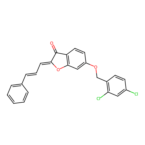 2-cinnamylidene-6-[(2,4-dichlorophenyl)methoxy]benzofuran-3-one structure