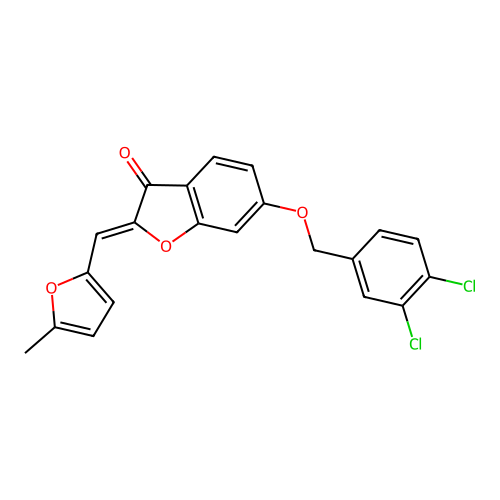 (Z)-6-((3,4-dichlorobenzyl)oxy)-2-((5-methylfuran-2-yl)methylene)benzofuran-3(2H)-one structure