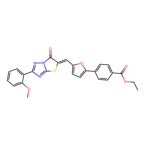 ethyl 4-(5-{(Z)-[2-(2-methoxyphenyl)-6-oxo[1,3]thiazolo[3,2-b][1,2,4]triazol-5(6H)-ylidene]methyl}-2-furyl)benzoate structure