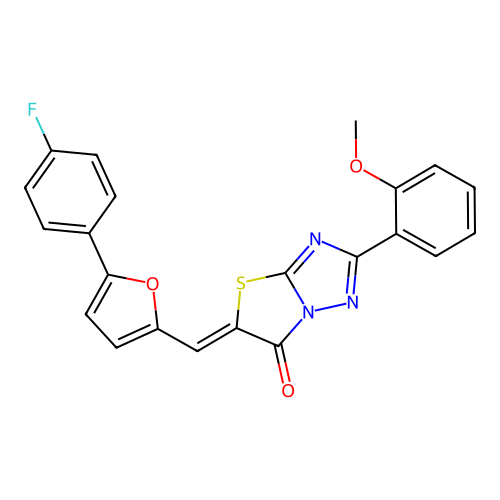 (5Z)-5-{[5-(4-fluorophenyl)furan-2-yl]methylidene}-2-(2-methoxyphenyl)[1,3]thiazolo[3,2-b][1,2,4]triazol-6(5H)-one structure