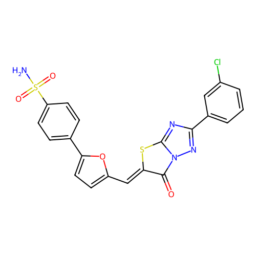 (Z)-4-(5-((2-(3-chlorophenyl)-6-oxothiazolo[3,2-b][1,2,4]triazol-5(6H)-ylidene)methyl)furan-2-yl)benzenesulfonamide structure