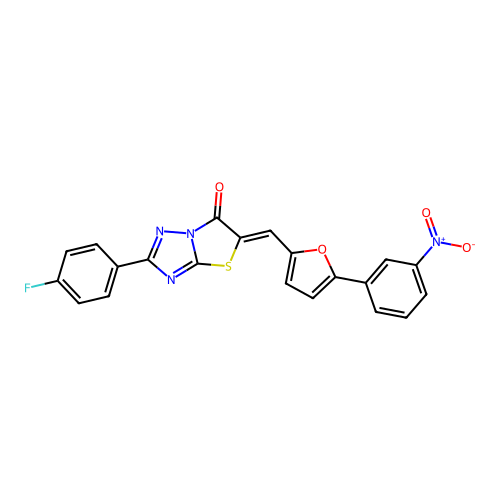 (Z)-2-(4-fluorophenyl)-5-((5-(3-nitrophenyl)furan-2-yl)methylene)thiazolo[3,2-b][1,2,4]triazol-6(5H)-one structure