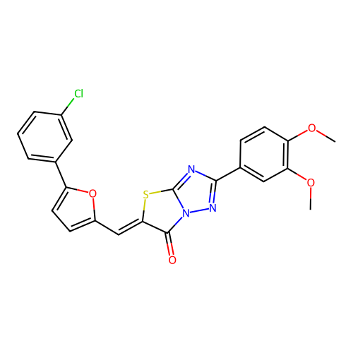 (5Z)-5-{[5-(3-chlorophenyl)furan-2-yl]methylidene}-2-(3,4-dimethoxyphenyl)[1,3]thiazolo[3,2-b][1,2,4]triazol-6(5H)-one structure