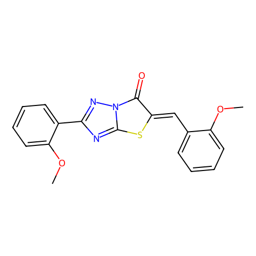 (Z)-5-(2-methoxybenzylidene)-2-(2-methoxyphenyl)thiazolo[3,2-b][1,2,4]triazol-6(5H)-one structure