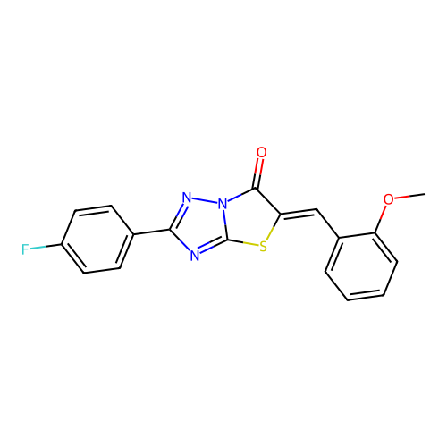 (Z)-2-(4-fluorophenyl)-5-(2-methoxybenzylidene)thiazolo[3,2-b][1,2,4]triazol-6(5H)-one structure