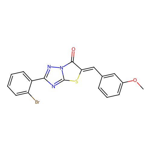 (Z)-2-(2-bromophenyl)-5-(3-methoxybenzylidene)thiazolo[3,2-b][1,2,4]triazol-6(5H)-one structure