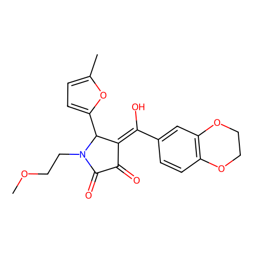 (4E)-4-[2,3-dihydro-1,4-benzodioxin-6-yl(hydroxy)methylidene]-1-(2-methoxyethyl)-5-(5-methylfuran-2-yl)pyrrolidine-2,3-dione structure