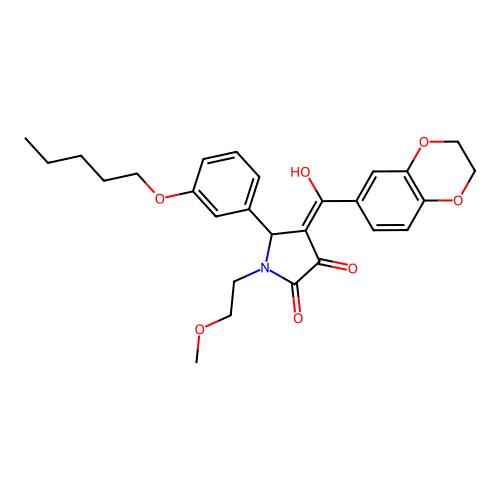 (4E)-4-[2,3-dihydro-1,4-benzodioxin-6-yl(hydroxy)methylidene]-1-(2-methoxyethyl)-5-(3-pentoxyphenyl)pyrrolidine-2,3-dione structure