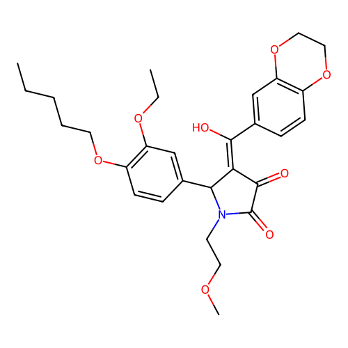 (4E)-4-[2,3-dihydro-1,4-benzodioxin-6-yl(hydroxy)methylidene]-5-(3-ethoxy-4-pentoxyphenyl)-1-(2-methoxyethyl)pyrrolidine-2,3-dione structure