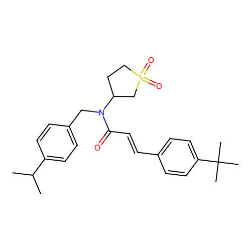 (2E)-3-(4-tert-butylphenyl)-N-(1,1-dioxidotetrahydrothiophen-3-yl)-N-[4-(propan-2-yl)benzyl]prop-2-enamide structure