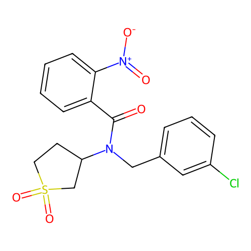 N-[(3-chlorophenyl)methyl]-N-(1,1-dioxothiolan-3-yl)-2-nitrobenzamide structure