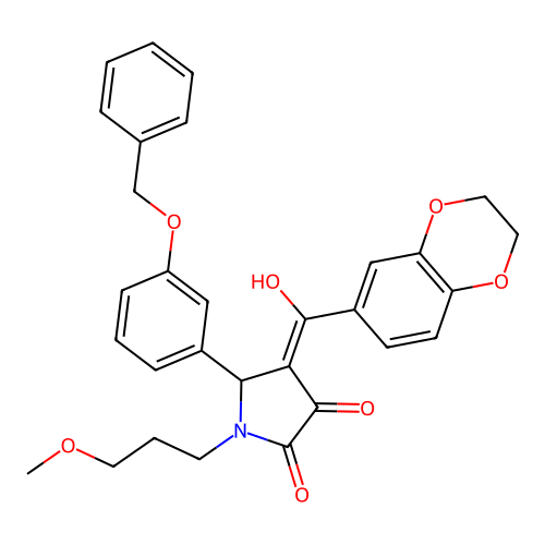 (4E)-4-[2,3-dihydro-1,4-benzodioxin-6-yl(hydroxy)methylidene]-1-(3-methoxypropyl)-5-(3-phenylmethoxyphenyl)pyrrolidine-2,3-dione structure