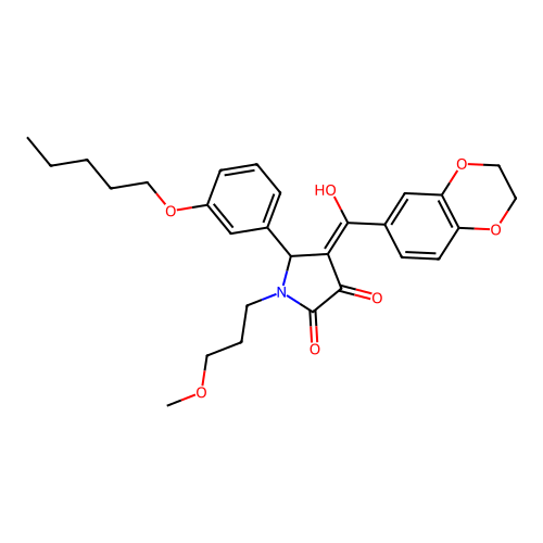 (4E)-4-[2,3-dihydro-1,4-benzodioxin-6-yl(hydroxy)methylidene]-1-(3-methoxypropyl)-5-(3-pentoxyphenyl)pyrrolidine-2,3-dione structure