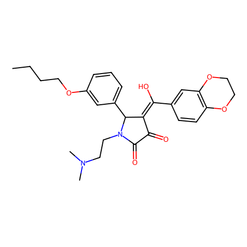 (4E)-5-(3-butoxyphenyl)-4-[2,3-dihydro-1,4-benzodioxin-6-yl(hydroxy)methylidene]-1-(2-dimethylaminoethyl)pyrrolidine-2,3-dione structure