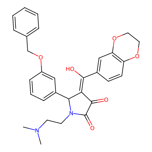 (4E)-4-[2,3-dihydro-1,4-benzodioxin-6-yl(hydroxy)methylidene]-1-(2-dimethylaminoethyl)-5-(3-phenylmethoxyphenyl)pyrrolidine-2,3-dione structure