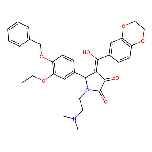 5-(4-(benzyloxy)-3-ethoxyphenyl)-4-(2,3-dihydrobenzo[b][1,4]dioxine-6-carbonyl)-1-(2-(dimethylamino)ethyl)-3-hydroxy-1H-pyrrol-2(5H)-one structure