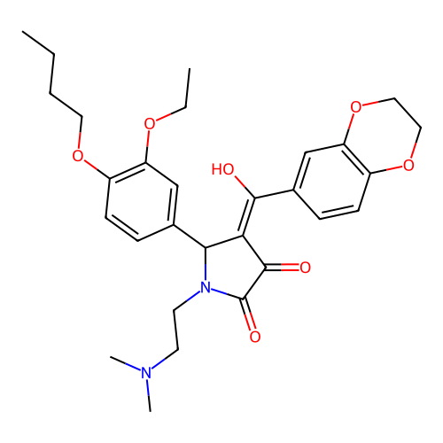 (4E)-5-(4-butoxy-3-ethoxyphenyl)-4-[2,3-dihydro-1,4-benzodioxin-6-yl(hydroxy)methylidene]-1-(2-dimethylaminoethyl)pyrrolidine-2,3-dione structure