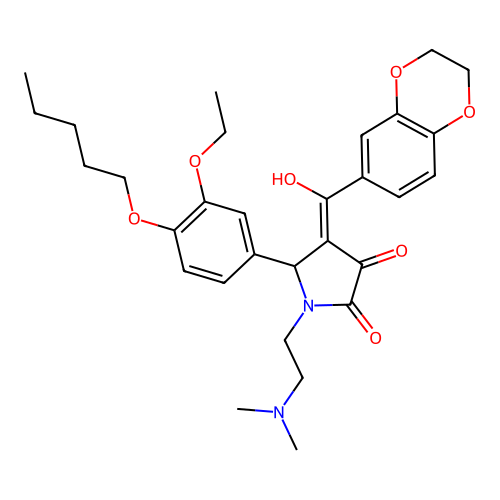 (4E)-4-[2,3-dihydro-1,4-benzodioxin-6-yl(hydroxy)methylidene]-1-(2-dimethylaminoethyl)-5-(3-ethoxy-4-pentoxyphenyl)pyrrolidine-2,3-dione structure