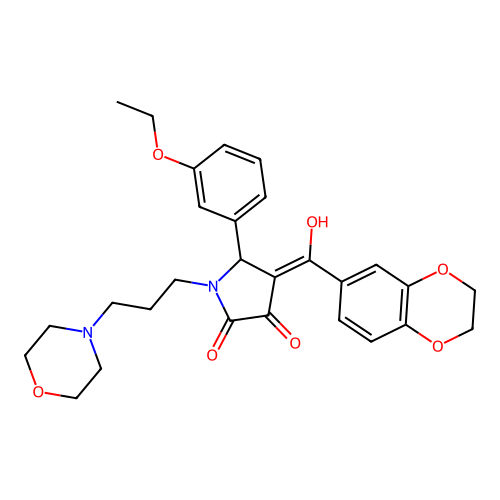 (4E)-4-[2,3-dihydro-1,4-benzodioxin-6-yl(hydroxy)methylidene]-5-(3-ethoxyphenyl)-1-(3-morpholin-4-ylpropyl)pyrrolidine-2,3-dione structure