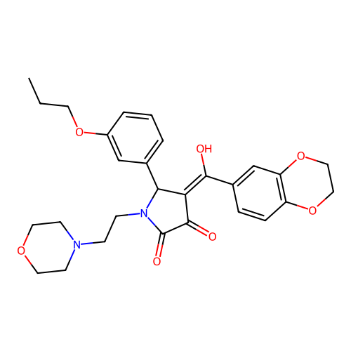 (4E)-4-[2,3-dihydro-1,4-benzodioxin-6-yl(hydroxy)methylidene]-1-(2-morpholin-4-ylethyl)-5-(3-propoxyphenyl)pyrrolidine-2,3-dione structure