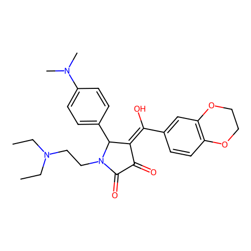 (4E)-1-(2-diethylaminoethyl)-4-[2,3-dihydro-1,4-benzodioxin-6-yl(hydroxy)methylidene]-5-(4-dimethylaminophenyl)pyrrolidine-2,3-dione structure