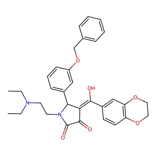 (4E)-1-(2-diethylaminoethyl)-4-[2,3-dihydro-1,4-benzodioxin-6-yl(hydroxy)methylidene]-5-(3-phenylmethoxyphenyl)pyrrolidine-2,3-dione structure