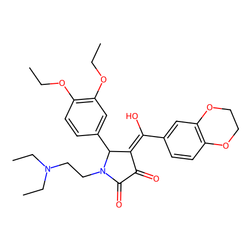 (4E)-5-(3,4-diethoxyphenyl)-1-(2-diethylaminoethyl)-4-[2,3-dihydro-1,4-benzodioxin-6-yl(hydroxy)methylidene]pyrrolidine-2,3-dione structure