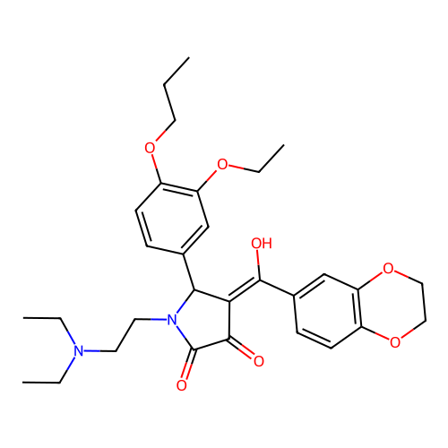 (4E)-1-(2-diethylaminoethyl)-4-[2,3-dihydro-1,4-benzodioxin-6-yl(hydroxy)methylidene]-5-(3-ethoxy-4-propoxyphenyl)pyrrolidine-2,3-dione structure