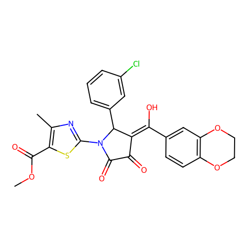methyl 2-(2-(3-chlorophenyl)-3-(2,3-dihydrobenzo[b][1,4]dioxine-6-carbonyl)-4-hydroxy-5-oxo-2,5-dihydro-1H-pyrrol-1-yl)-4-methylthiazole-5-carboxylate structure