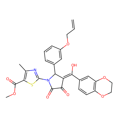 methyl 2-(2-(3-(allyloxy)phenyl)-3-(2,3-dihydrobenzo[b][1,4]dioxine-6-carbonyl)-4-hydroxy-5-oxo-2,5-dihydro-1H-pyrrol-1-yl)-4-methylthiazole-5-carboxylate structure