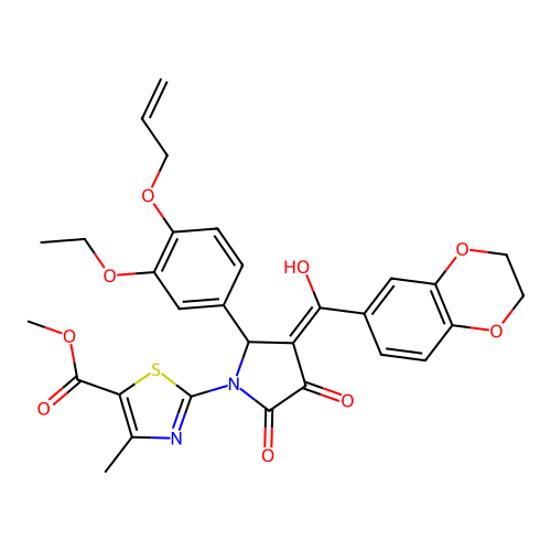 methyl 2-(2-(4-(allyloxy)-3-ethoxyphenyl)-3-(2,3-dihydrobenzo[b][1,4]dioxine-6-carbonyl)-4-hydroxy-5-oxo-2,5-dihydro-1H-pyrrol-1-yl)-4-methylthiazole-5-carboxylate structure