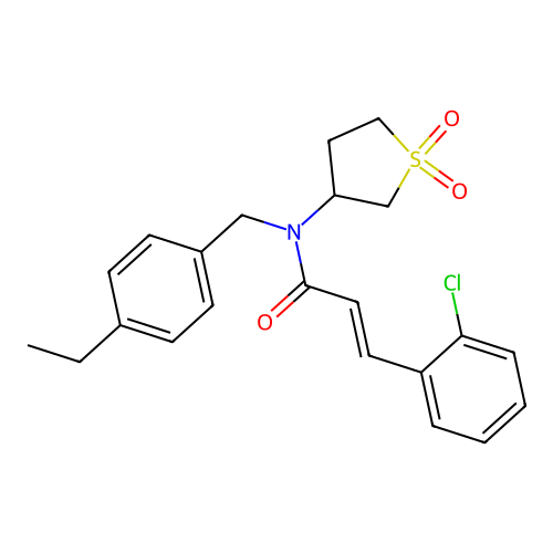 (2E)-3-(2-chlorophenyl)-N-(1,1-dioxidotetrahydrothiophen-3-yl)-N-(4-ethylbenzyl)prop-2-enamide structure