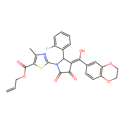 allyl 2-(3-(2,3-dihydrobenzo[b][1,4]dioxine-6-carbonyl)-2-(2-fluorophenyl)-4-hydroxy-5-oxo-2,5-dihydro-1H-pyrrol-1-yl)-4-methylthiazole-5-carboxylate structure
