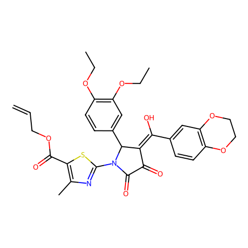 allyl 2-(2-(3,4-diethoxyphenyl)-3-(2,3-dihydrobenzo[b][1,4]dioxine-6-carbonyl)-4-hydroxy-5-oxo-2,5-dihydro-1H-pyrrol-1-yl)-4-methylthiazole-5-carboxylate structure