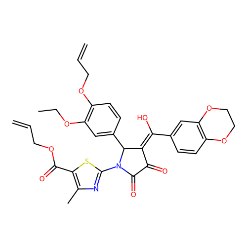 allyl 2-(2-(4-(allyloxy)-3-ethoxyphenyl)-3-(2,3-dihydrobenzo[b][1,4]dioxine-6-carbonyl)-4-hydroxy-5-oxo-2,5-dihydro-1h-pyrrol-1-yl)-4-methylthiazole-5-carboxylate structure