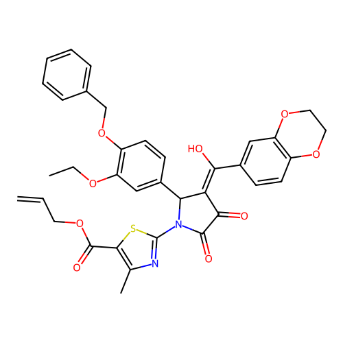 allyl 2-(2-(4-(benzyloxy)-3-ethoxyphenyl)-3-(2,3-dihydrobenzo[b][1,4]dioxine-6-carbonyl)-4-hydroxy-5-oxo-2,5-dihydro-1H-pyrrol-1-yl)-4-methylthiazole-5-carboxylate structure