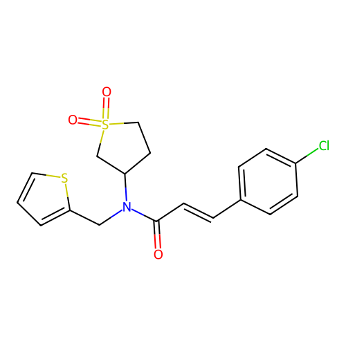 (2E)-3-(4-chlorophenyl)-N-(1,1-dioxidotetrahydrothiophen-3-yl)-N-(thiophen-2-ylmethyl)prop-2-enamide structure