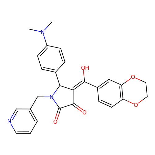 (4E)-4-[2,3-dihydro-1,4-benzodioxin-6-yl(hydroxy)methylidene]-5-(4-dimethylaminophenyl)-1-(pyridin-3-ylmethyl)pyrrolidine-2,3-dione structure