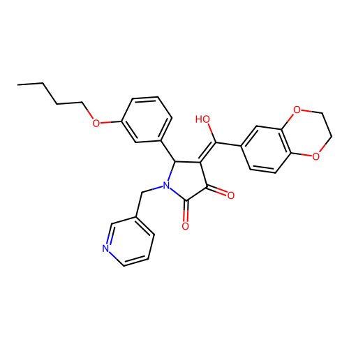 (4E)-5-(3-butoxyphenyl)-4-[2,3-dihydro-1,4-benzodioxin-6-yl(hydroxy)methylidene]-1-(pyridin-3-ylmethyl)pyrrolidine-2,3-dione structure