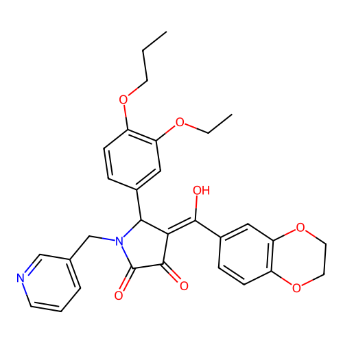 (4E)-4-[2,3-dihydro-1,4-benzodioxin-6-yl(hydroxy)methylidene]-5-(3-ethoxy-4-propoxyphenyl)-1-(pyridin-3-ylmethyl)pyrrolidine-2,3-dione structure