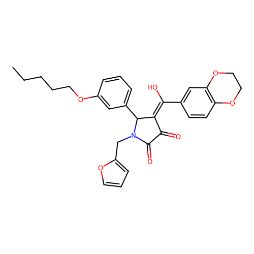 (4E)-4-[2,3-dihydro-1,4-benzodioxin-6-yl(hydroxy)methylidene]-1-(furan-2-ylmethyl)-5-(3-pentoxyphenyl)pyrrolidine-2,3-dione structure