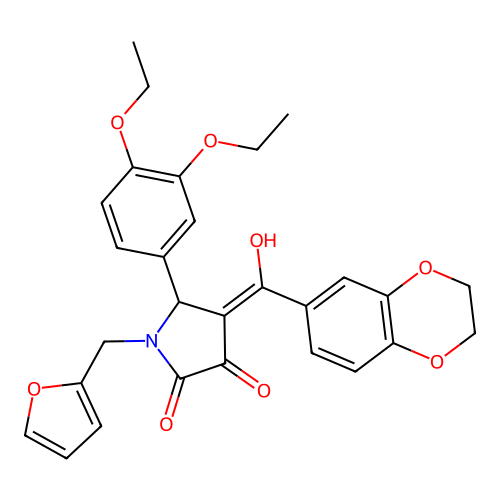 (4E)-5-(3,4-diethoxyphenyl)-4-[2,3-dihydro-1,4-benzodioxin-6-yl(hydroxy)methylidene]-1-(furan-2-ylmethyl)pyrrolidine-2,3-dione structure