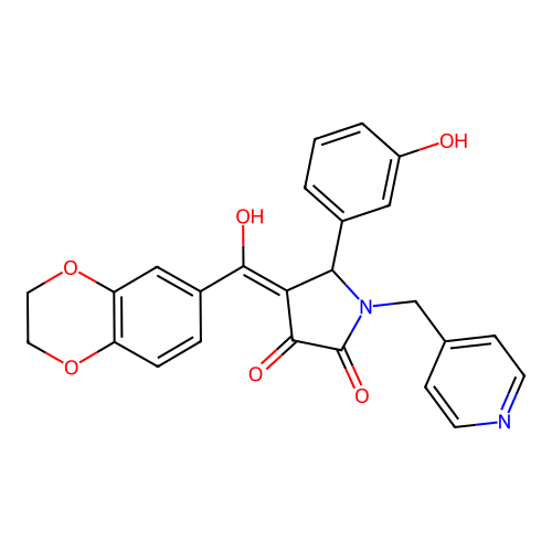 (4E)-4-[2,3-dihydro-1,4-benzodioxin-6-yl(hydroxy)methylidene]-5-(3-hydroxyphenyl)-1-(pyridin-4-ylmethyl)pyrrolidine-2,3-dione structure